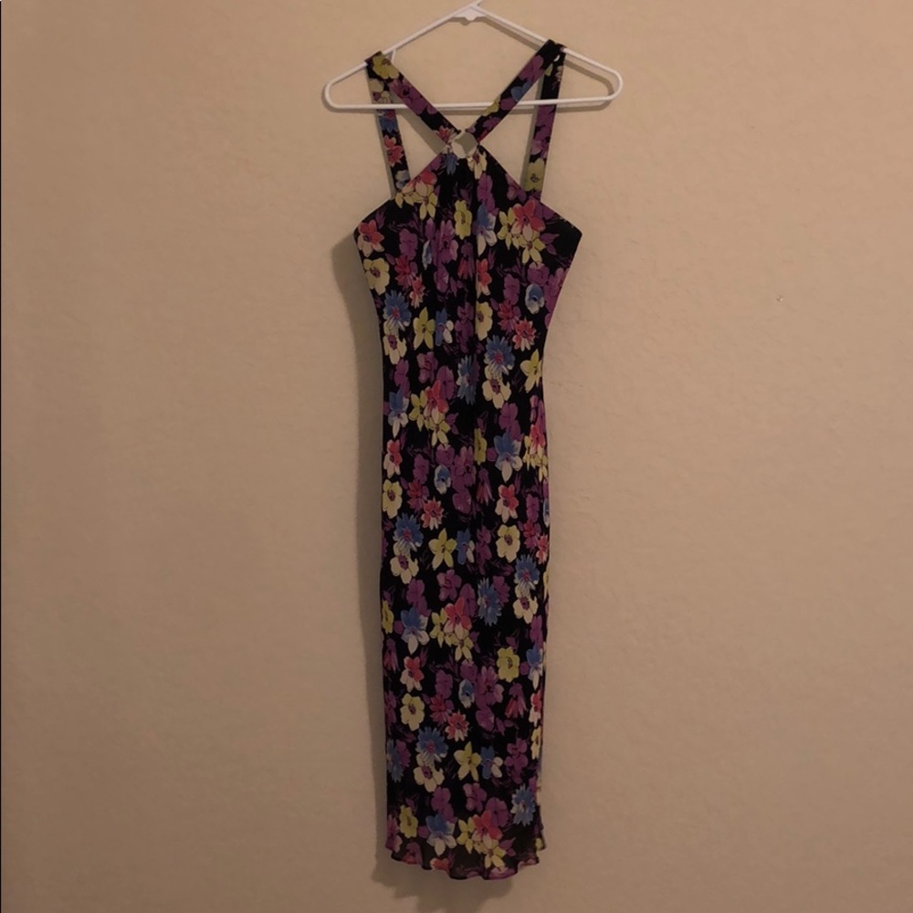 FINE RETAIL Floral Illusion Neck & Open Back Dress